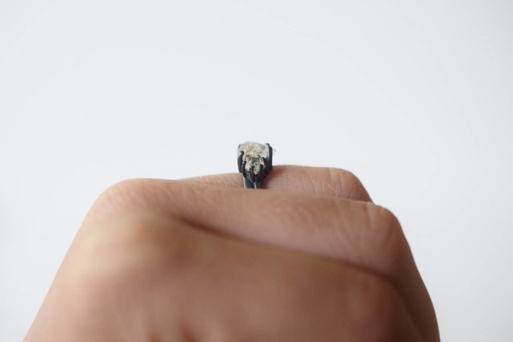 Wedding Set Oxidized or Bright Silver Ring Raw Stone Engagement Rings - Picture 10 of 10